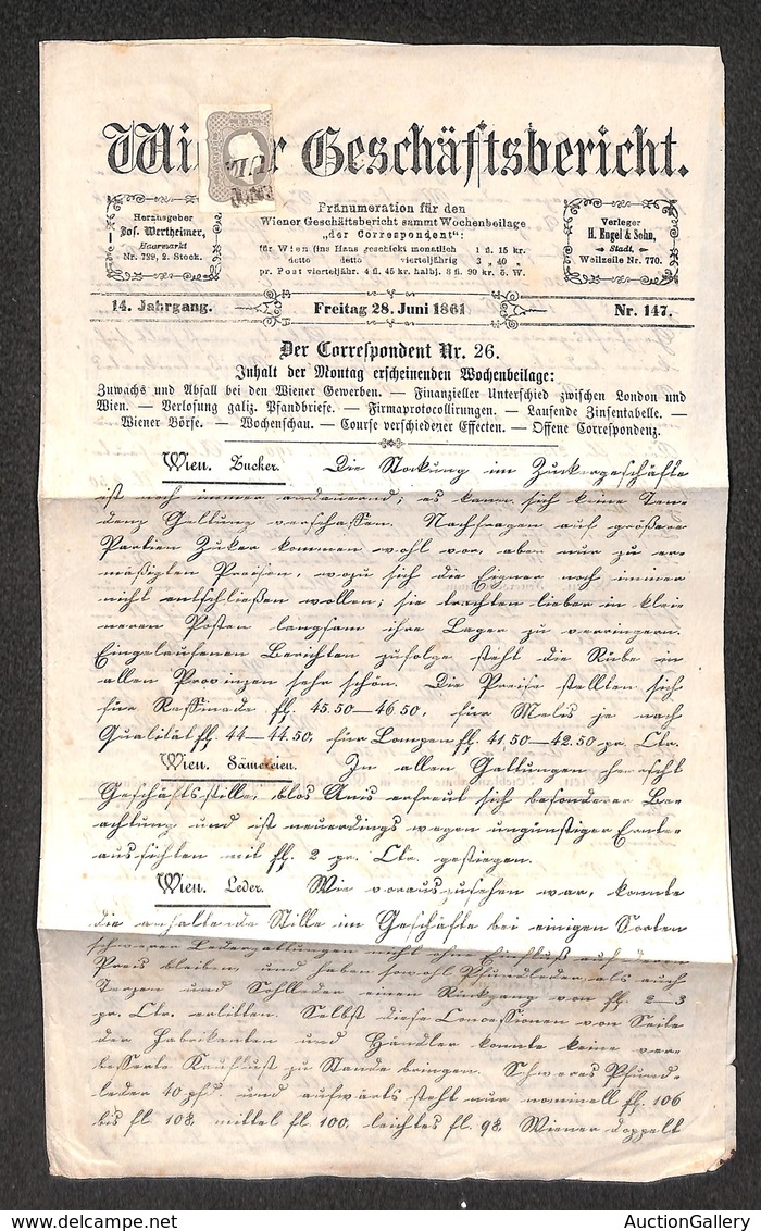 0023 ANTICHI STATI - LOMBARDO VENETO - 1,05 Kreuzer (10-Giornali) Isolato Su Giornale - Fascetta Asportata Con Parte Del - Other & Unclassified