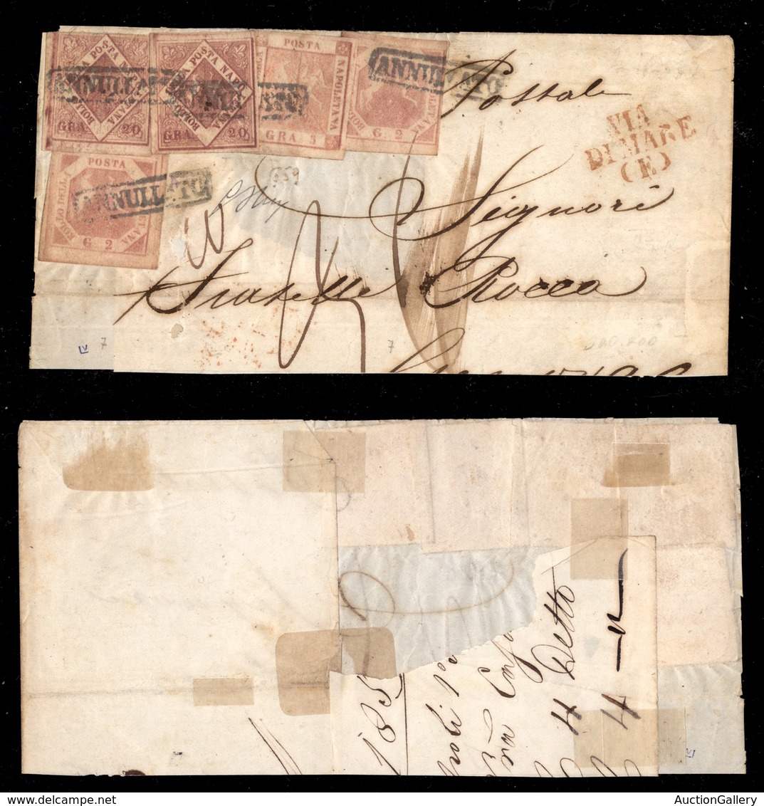 0032 ANTICHI STATI - NAPOLI - Testatina Di Lettera Da Napoli A Genova Del 1859 Affrancata Per 49 Grana - Via Di Mare F.  - Sonstige & Ohne Zuordnung