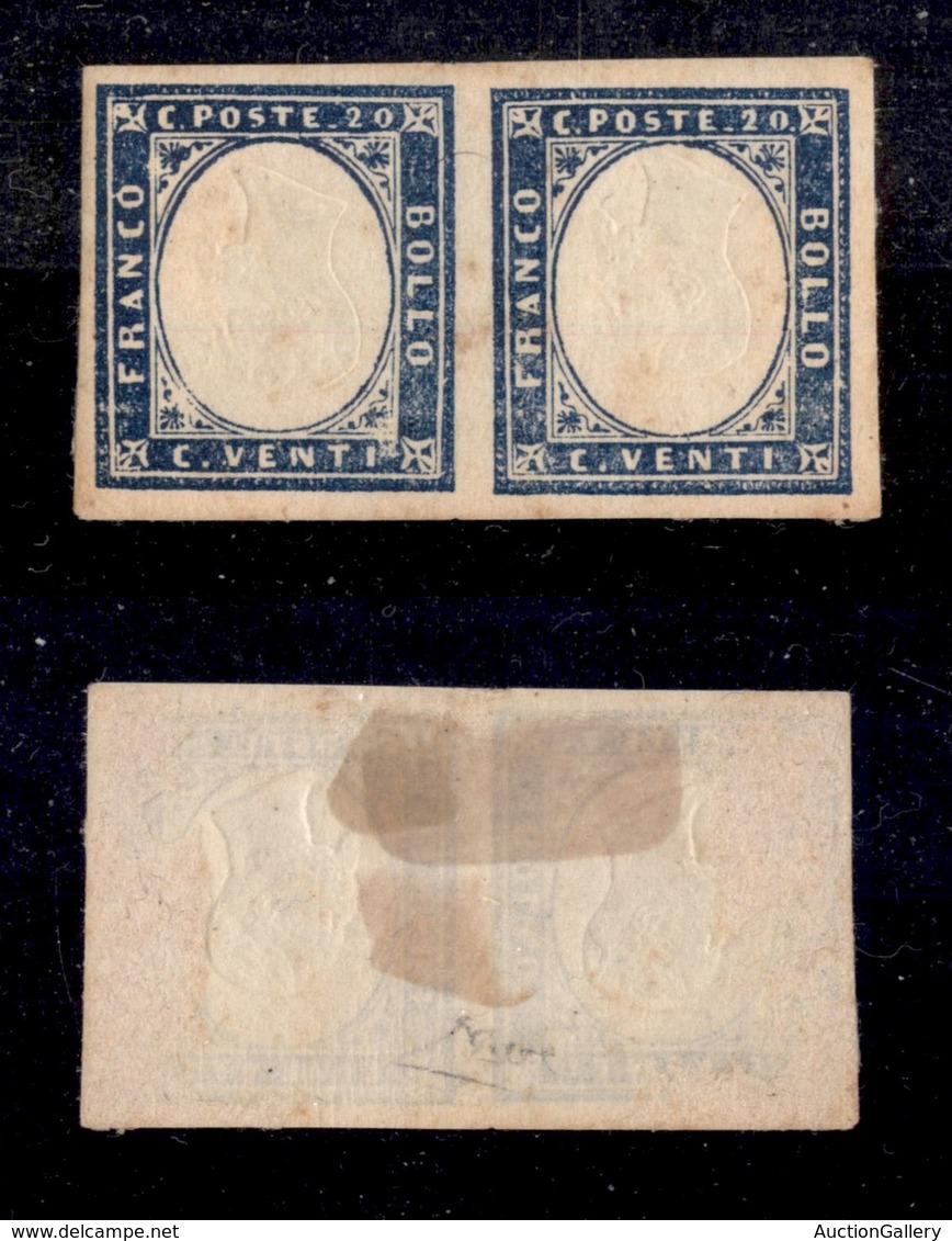 0072 ANTICHI STATI - SARDEGNA - 1860 - Coppia Del 20 Cent Azzurro Grigio (15Cc) Con Effigi Capovolte - Nuova Con Gomma - - Otros & Sin Clasificación