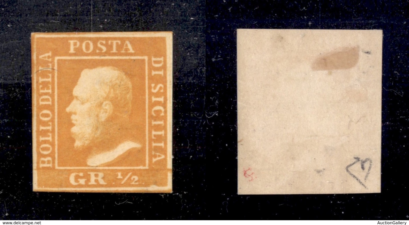 0075 ANTICHI STATI - SICILIA - 1859 - Bellissimo Mezzo Grano Arancio (2) - Nuovo Con Gomma - Diena + Cert. AG (1.200) - Other & Unclassified