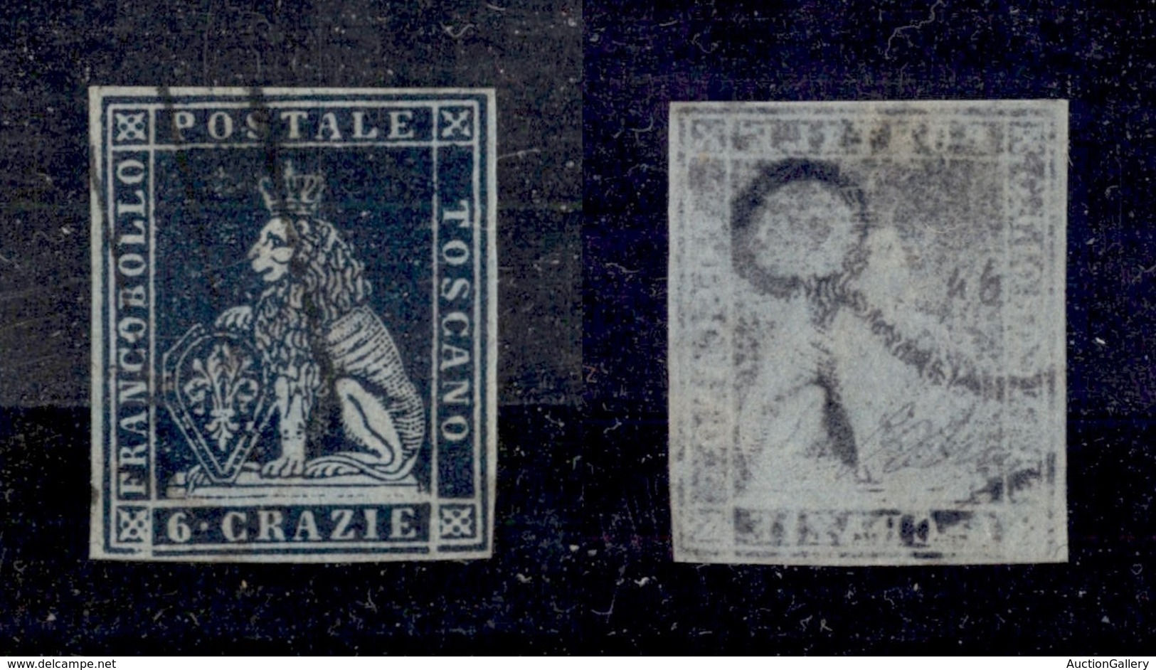 0085 ANTICHI STATI - TOSCANA - 1851 - 6 Crazie Azzurro (7c) Su Carta Azzurra - Molto Bello - Oliva + Cert. AG (600) - Sonstige & Ohne Zuordnung