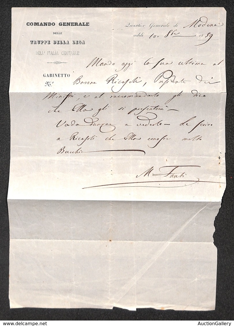 0104 RISORGIMENTO ITALIANO - Interno Di Lettera Da Modena Del 10.10.1859 Autografata M.Fanti Intestata “Comando Generale - Sonstige & Ohne Zuordnung