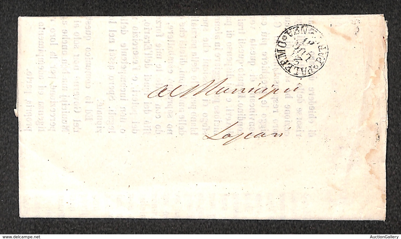 0105 RISORGIMENTO ITALIANO - Lettera In Franchigia Da Palermo Con Annullo Borbonico Del 21.7.1860 - Andere & Zonder Classificatie