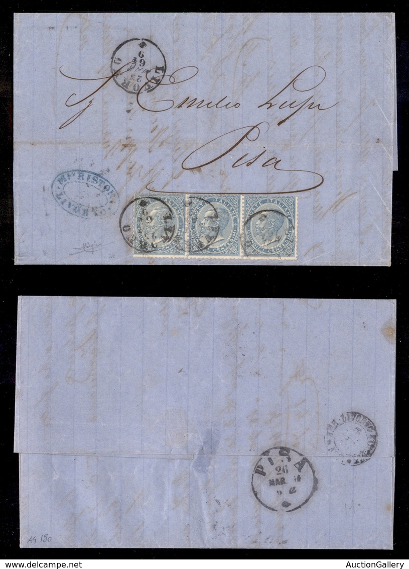 0128 REGNO - Lettera Da Livorno A Pisa Del 23.4.64 Affrancata Con Striscia Orizzontale Di Tre Del 15 Cent (18) - Raybaud - Autres & Non Classés