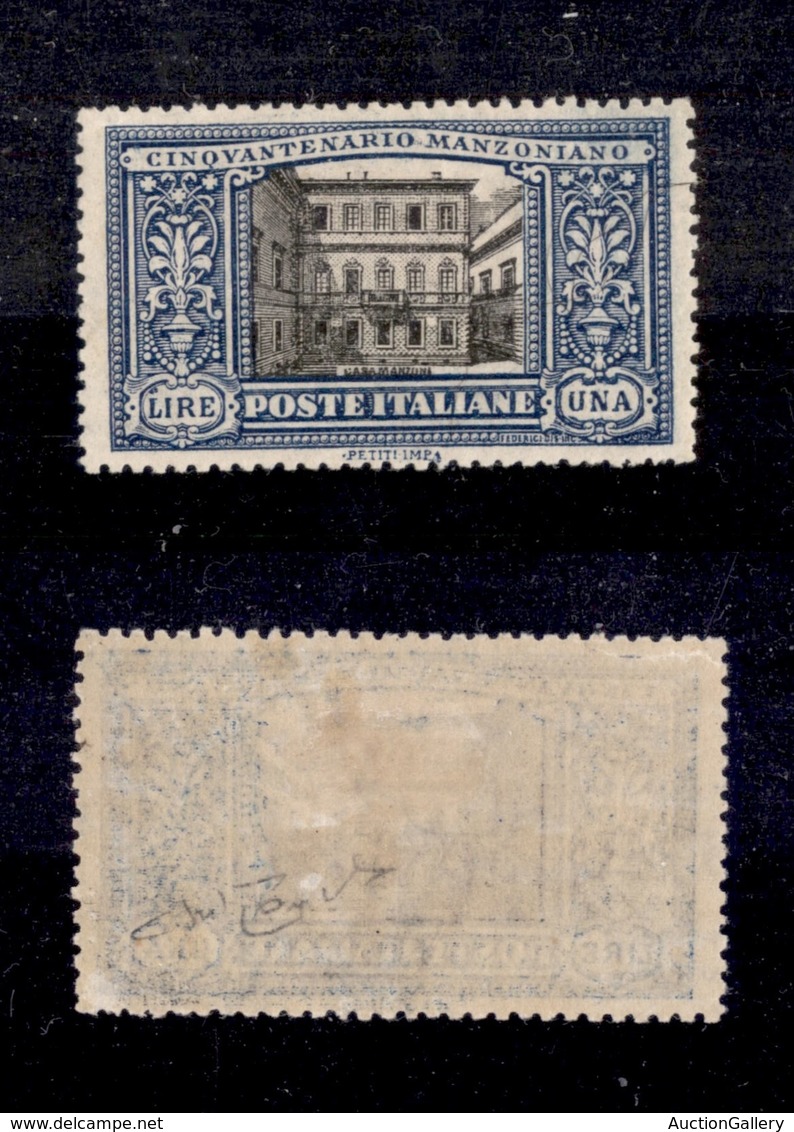 0183 REGNO - 1923 - 1 Lira Manzoni (155) - Molto Ben Centrato - Nuovo Con Gomma - Cert. AG (400) - Autres & Non Classés