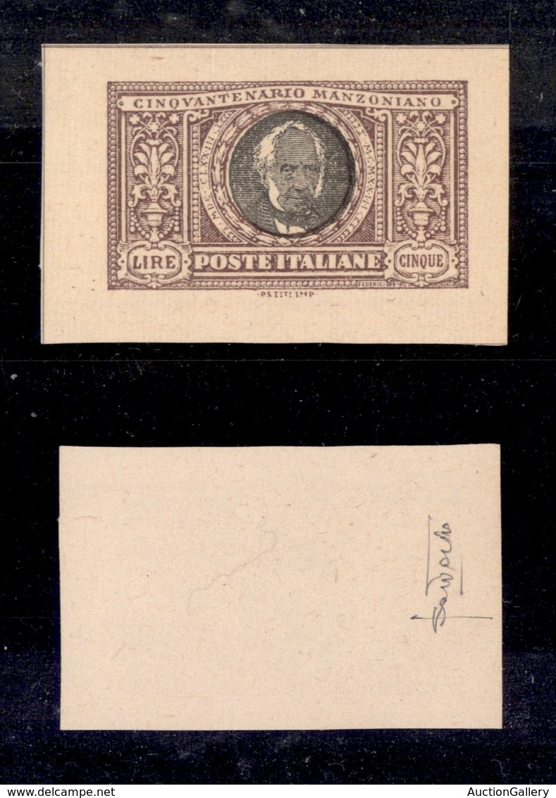 0184 REGNO - 1923 - Prova Di Stampa Del 5 Lire Manzoni (156) - Senza Gomma - Cert. AG - Autres & Non Classés