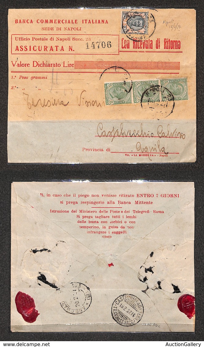 0192 REGNO - 2,50 Lire Floreale (203) + Complementari (81 Tre) - Assicurata Da Napoli A Aquila Del 18.2.27 - Autres & Non Classés