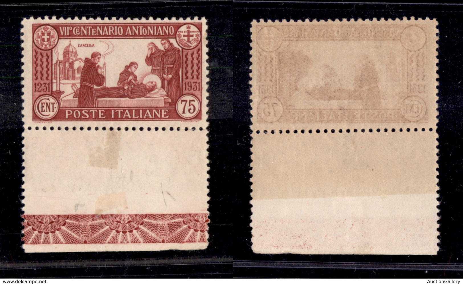 0213 REGNO - 1931 - 75 Cent S.Antonio (299) Dentellato 12 - Bordo Foglio Con Fregi - Gomma Integra - Molto Bello - Cert. - Other & Unclassified