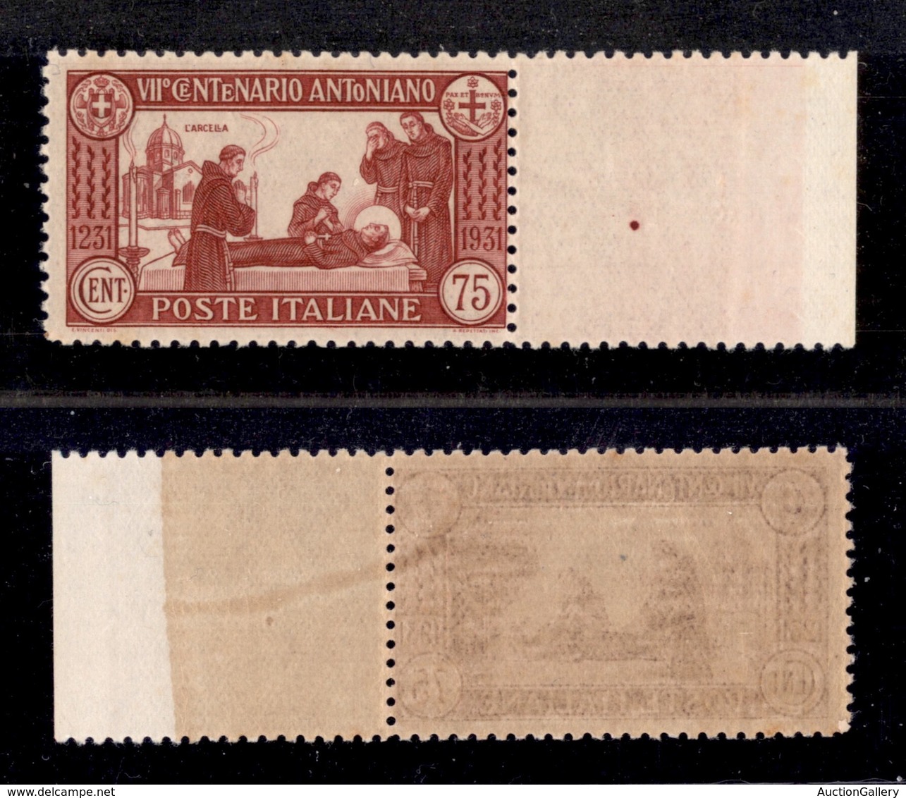 0214 REGNO - 1931 - 75 Cent S.Antonio (299) Dentellato 12 - Bordo Foglio - Gomma Integra - Cert. AG (300) - Autres & Non Classés
