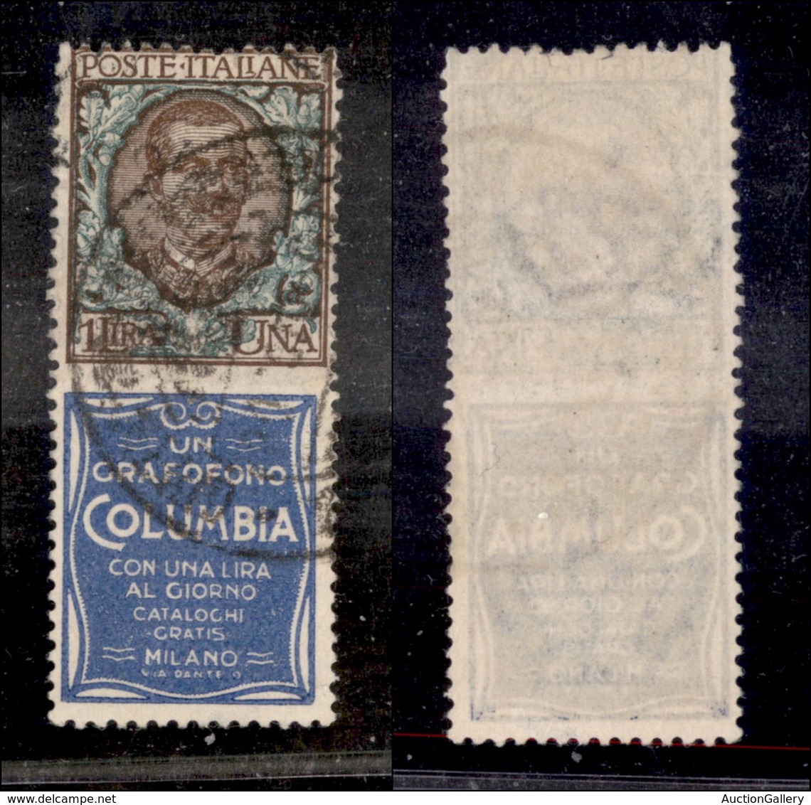 0290 REGNO - 1924 - Pubblicitari - 1 Lira Columbia (19) - Usato - Cert. AG (1.500) - Autres & Non Classés