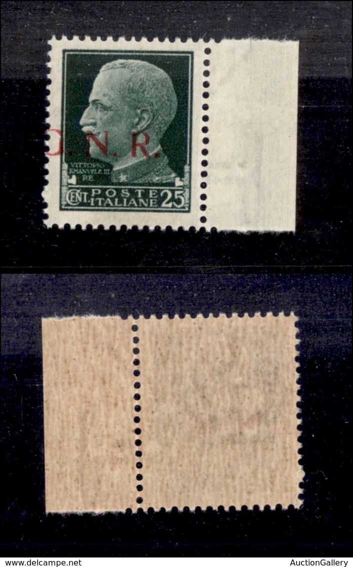 0321 REPUBBLICA SOCIALE - 1943 - GNR Brescia - 25 Cent (474/Ifc) Bordo Foglio Con Soprastampa Incompleta G A Cavallo E P - Autres & Non Classés