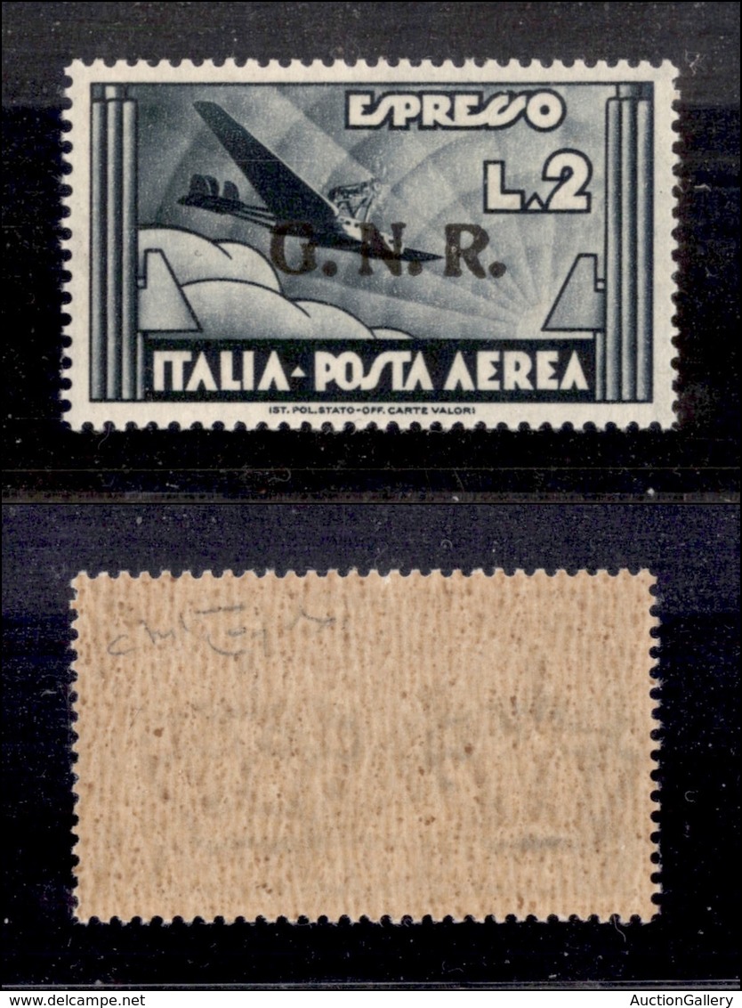 0361 REPUBBLICA SOCIALE - 1944 - GNR Verona - 2 Lire Aeroespresso (125A-Aerea) - Gomma Integra - Raybaudi + Cert. AG (2. - Andere & Zonder Classificatie