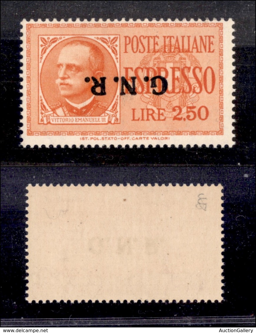 0362 REPUBBLICA SOCIALE - 1944 - GNR Verona - 2,50 Lire Espresso (20a) Con Soprastampa Capovolta - Gomma Integra - Cert. - Other & Unclassified