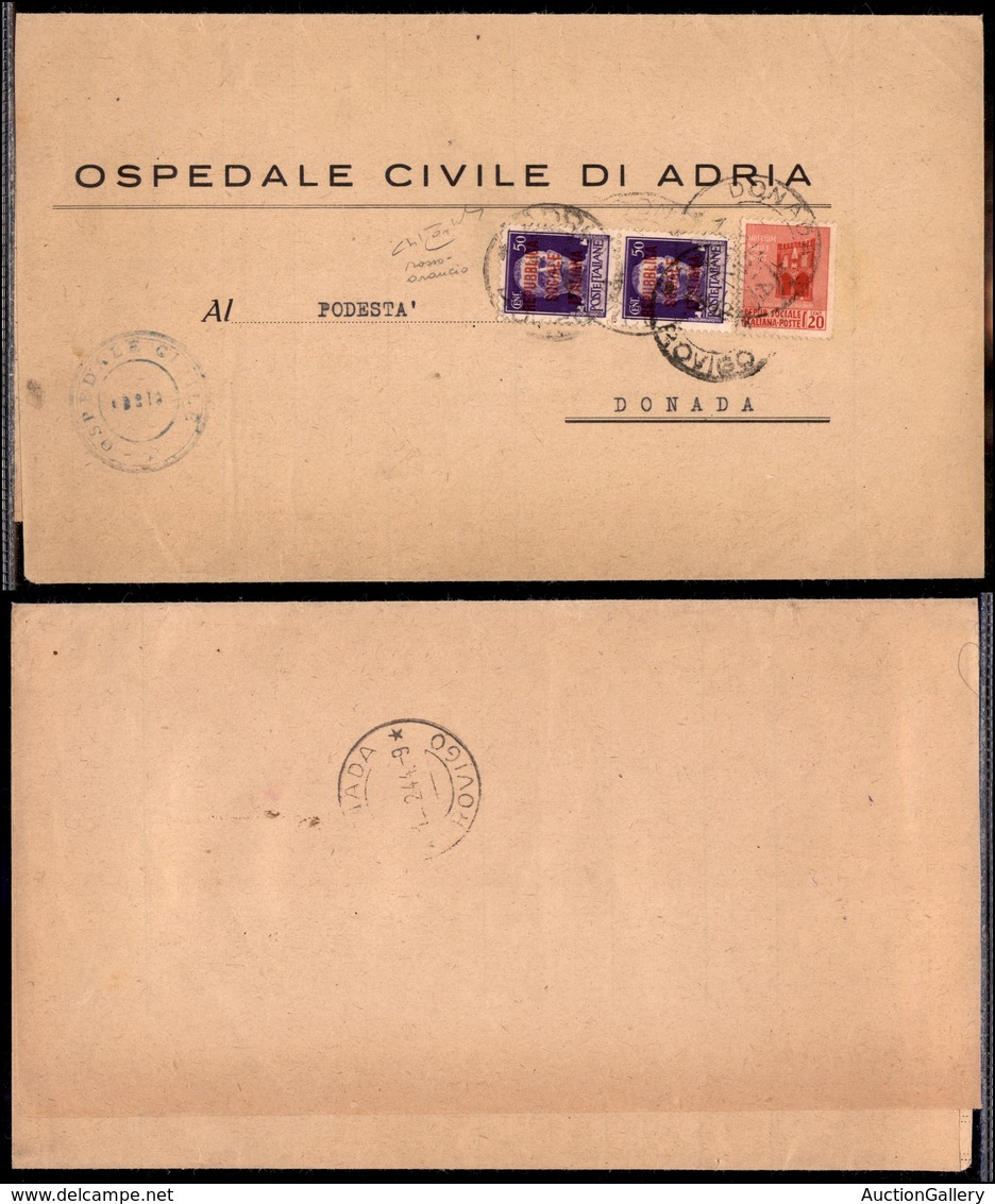 0375 REPUBBLICA SOCIALE - Coppia Del 50 Cent (493E) + 20 Cent (496) Su Piego Da Adria A Donada Del 8.12.44 - Cert. Rayba - Other & Unclassified