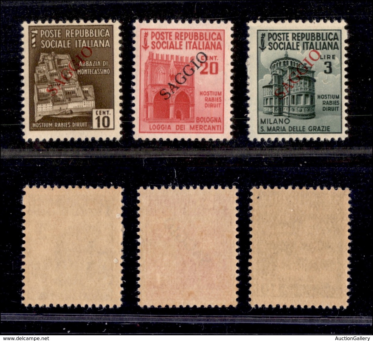 0381 REPUBBLICA SOCIALE - 1944/1945 - Saggi - 10 Cent (503) + 20 Cent (504) + 3 Lire (511) Soprastampati Saggio (vedi No - Autres & Non Classés