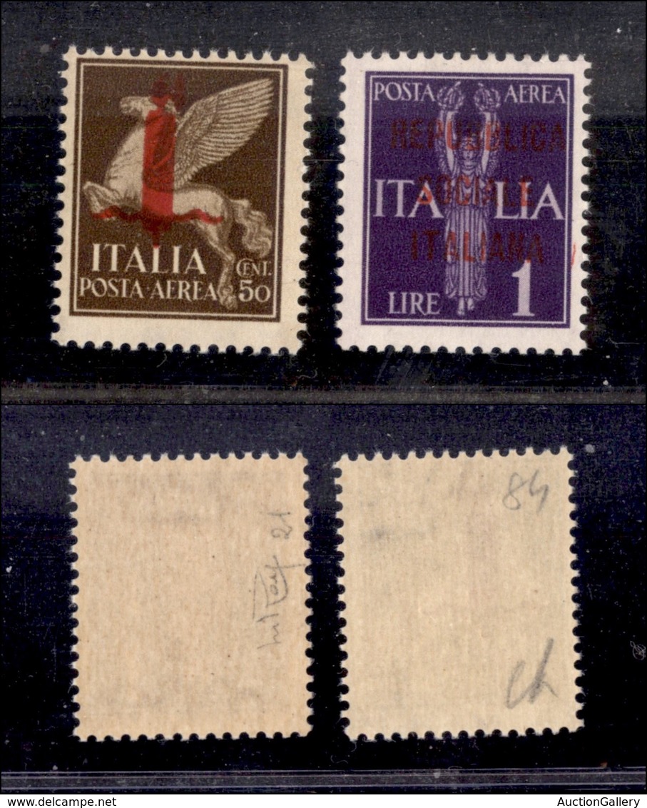 0397 REPUBBLICA SOCIALE - 1944 - Saggi - 50 Cent + 1 Lira P.Aerea (P14+P15) Con Soprastampe In Rosso - Serie Completa -  - Other & Unclassified
