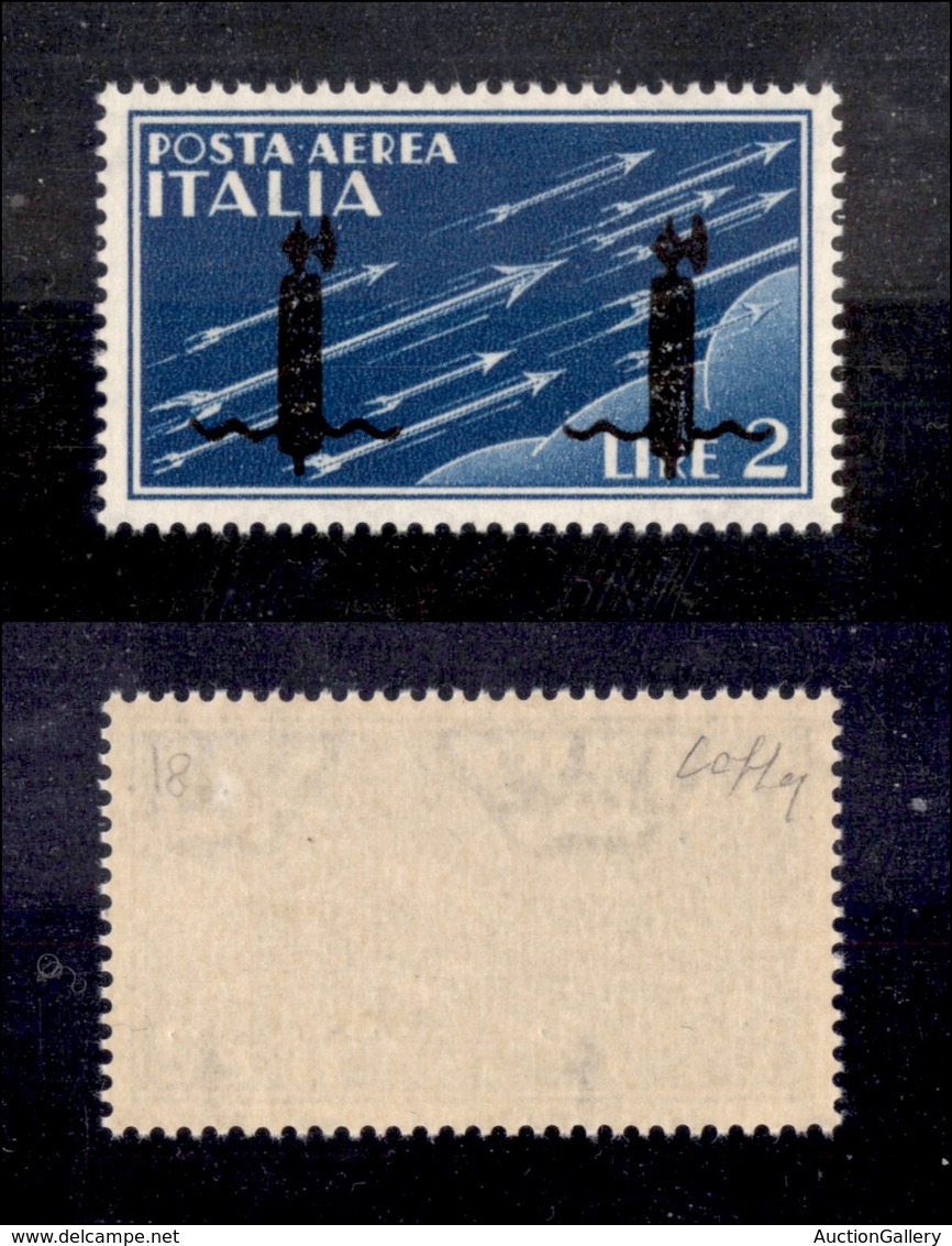 0399 REPUBBLICA SOCIALE - 1944 - Saggi - 2 Lire P.Aerea (P15A) - Gomma Integra - Cert. Colla - Other & Unclassified