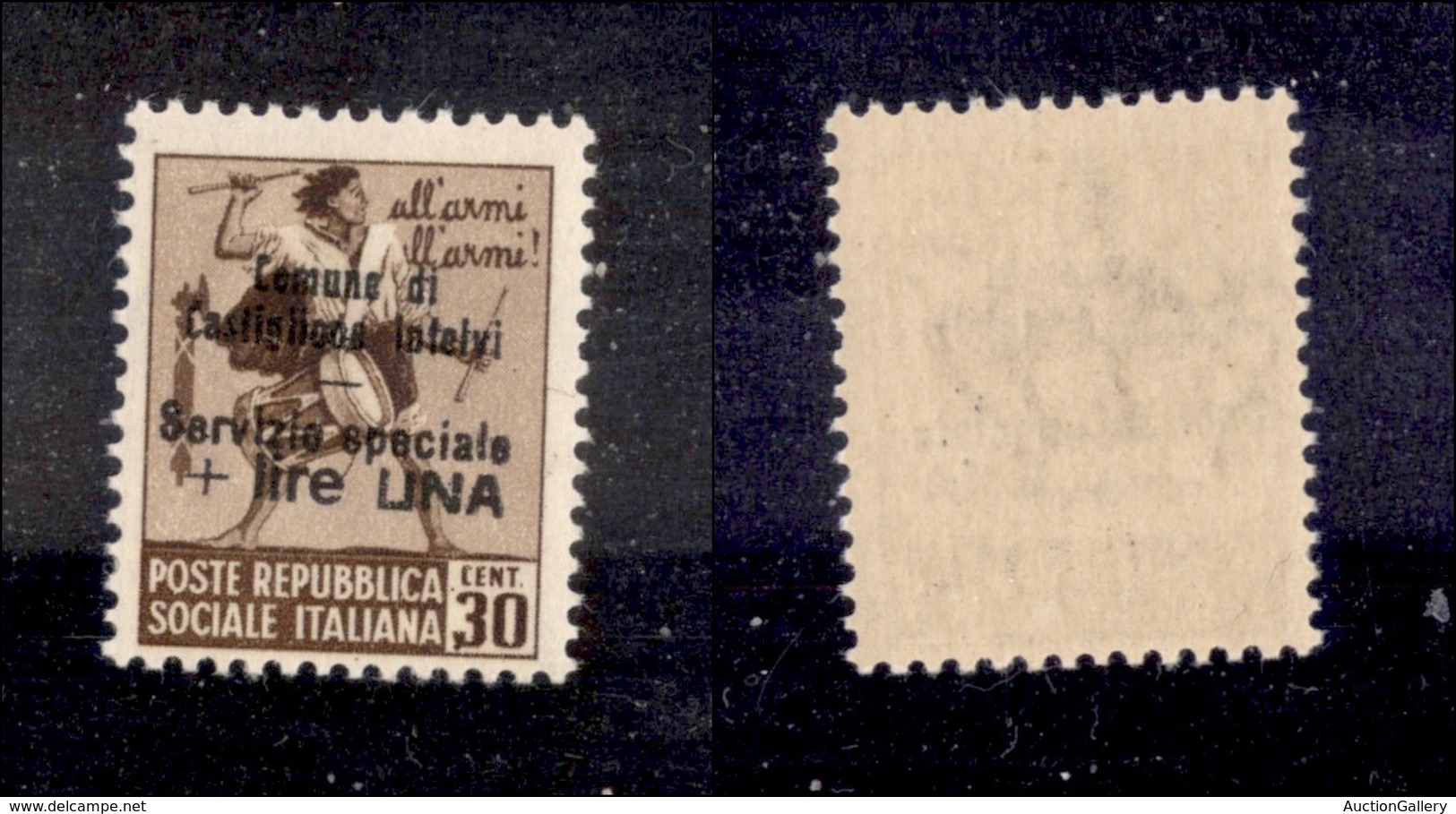 0414 EMISSIONI LOCALI - CASTIGLIONE D'INTELVI - 1945 - 1 Lira Su 30 Cent (8) - Gomma Integra - Cert. AG (375) - Andere & Zonder Classificatie