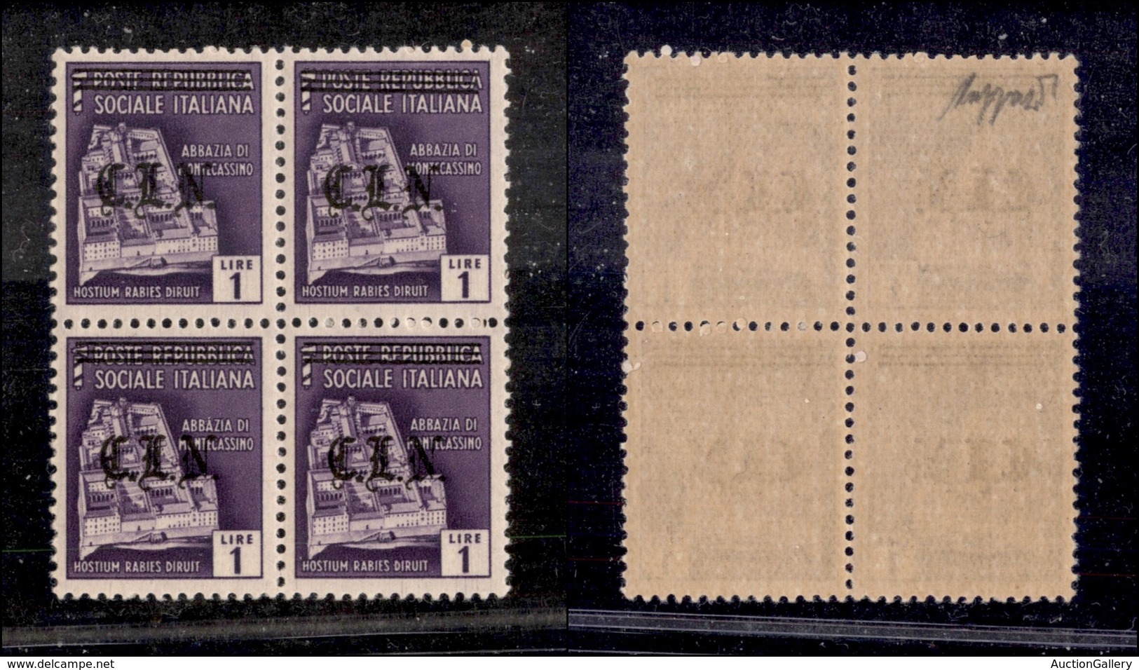 0435 EMISSIONI LOCALI - TORINO - 1945 - Quartina 1 Lira Violetto (Unif.11A) Soprastampa In Gotico Nera - Gomma Integra - - Andere & Zonder Classificatie