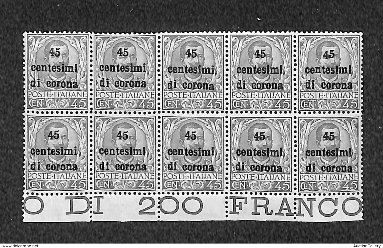 0459 OCCUPAZIONI - TRENTO E TRIESTE - 1919 - 45 Cent (8) - Blocco Di 10 - Notati Due Pezzi Con Errori Catalogati (8o Lin - Otros & Sin Clasificación