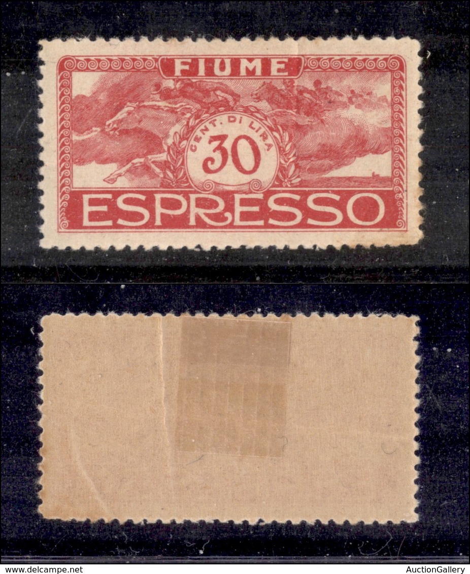 0472 OCCUPAZIONI - FIUME - 1920 - Non Emesso - 30 Cent Espresso (1A) - Nuovo Con Gomma - Consuete Grinze Di Gomma (800) - Autres & Non Classés