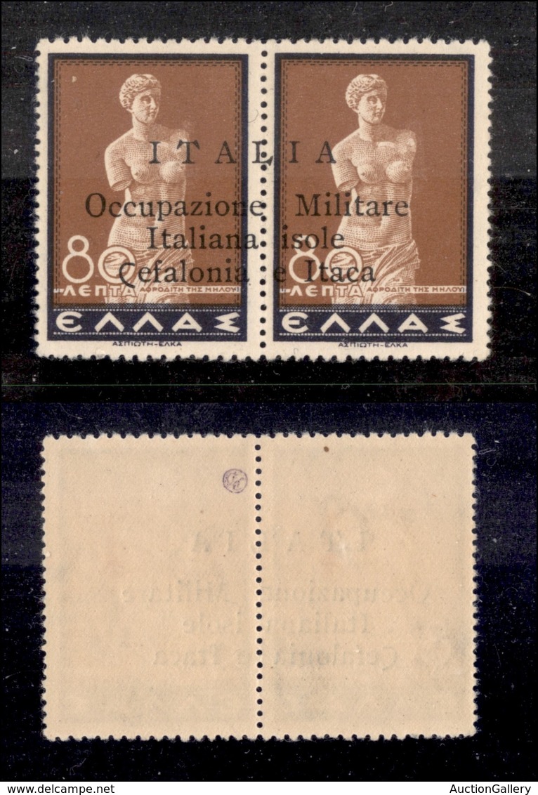 0486 OCCUPAZIONI - CEFALONIA E ITACA - 1941 - 80 + 80 Lepta (16ua) Con “C” Diverso - Gomma Integra - Cert. AG (750) - Autres & Non Classés