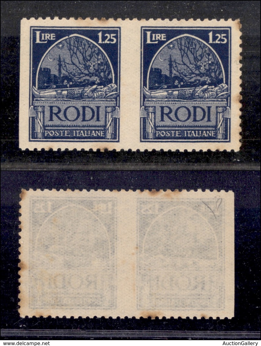 0575 COLONIE - EGEO - 1929 - Coppia Del 1,25 Lire (9) Varietà D + E - Non Catalogato - Tre Punti Gialli Sulla Dentellatu - Other & Unclassified