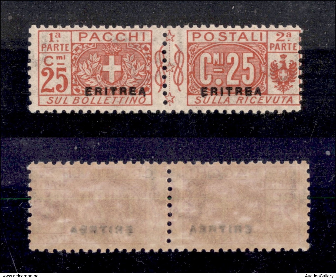 0614 COLONIE - ERITREA - 1916 - 25 Cent Pacchi Postali (3) - Gomma Integra - Cert. AG (800) - Other & Unclassified