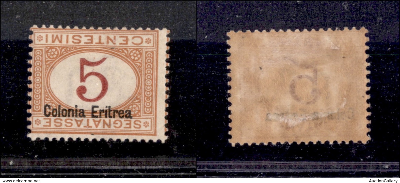 0618 COLONIE - ERITREA - 1920 - 5 Cent (14a-Segnatasse) - Cifra E Soprastampa Capovolte (750) - Other & Unclassified