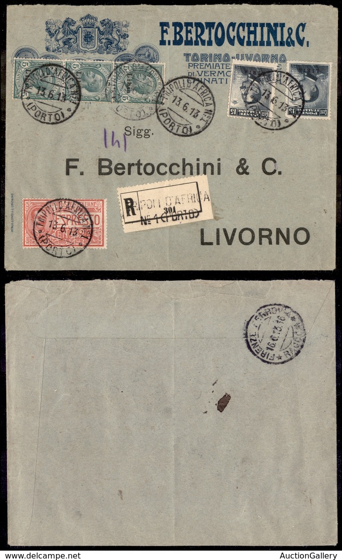 0622 COLONIE - LIBIA - Due 15 Cent (5A Soprastampa Azzurro Nero) + Tre 5 Cent (3) + 25 Cent Espresso (Regno 1) - Raccoma - Andere & Zonder Classificatie