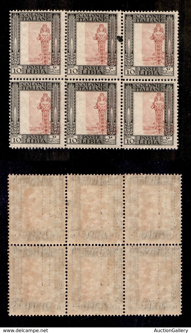 0647 COLONIE - LIBIA - 1924/1929 - Blocco Di Sei Del 10 Cent Pittorica (47f) Con Centro Spostato Di 4 Mm. - Gomma Integr - Andere & Zonder Classificatie