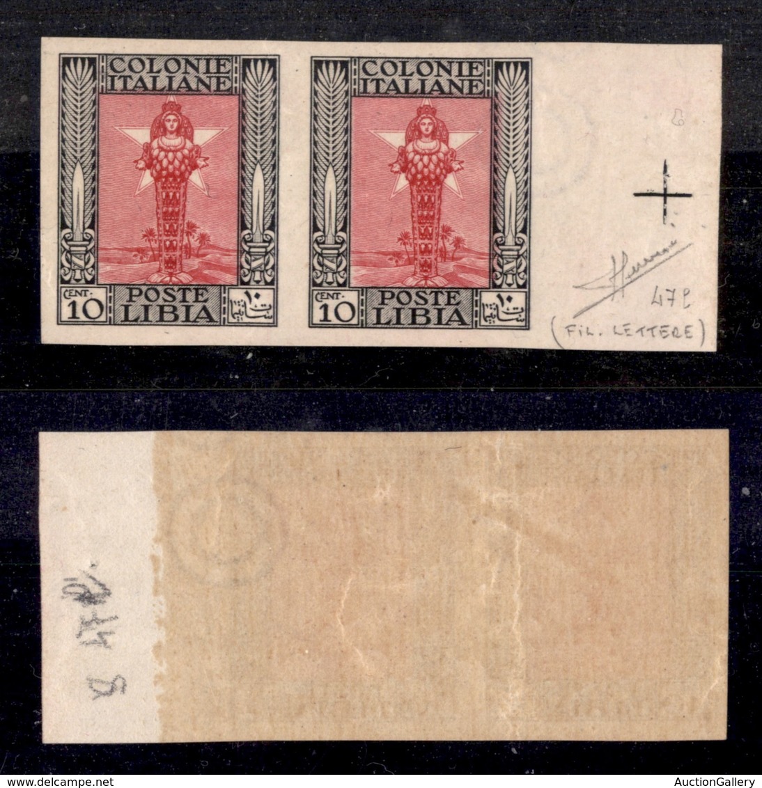 0648 COLONIE - LIBIA - 1924/1929 - Coppia Del 10 Cent Pittorica (47ak+zg) Non Dentellata + Filigrana Lettere - Gomma Int - Andere & Zonder Classificatie