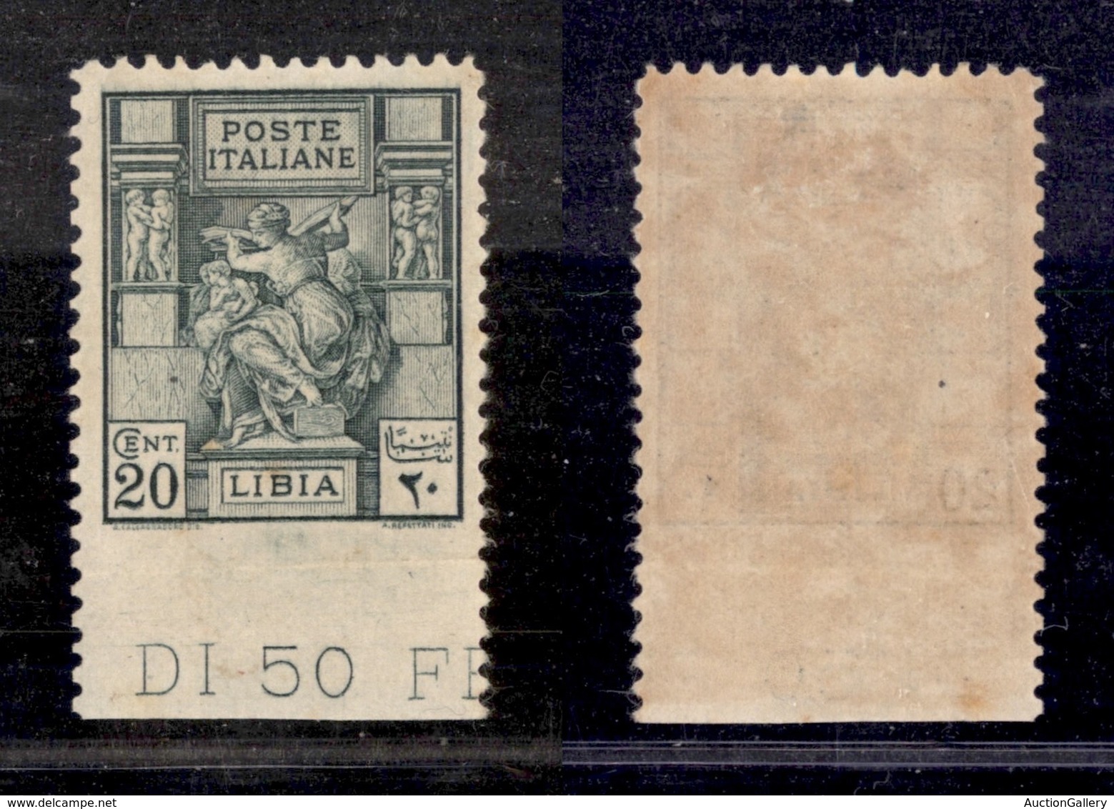 0656 COLONIE - LIBIA - 1926/1929 - 20 Cent Sibilla (54d) Non Dentellato In Basso - Nuovo Con Piena Gomma - Cert. AG (600 - Other & Unclassified