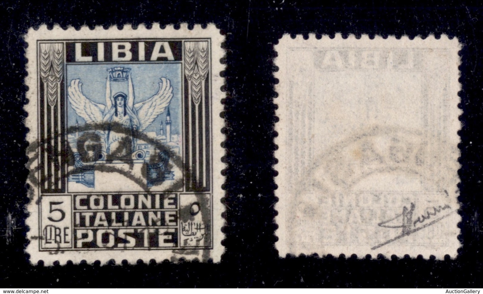 0674 COLONIE - LIBIA - 1937 - 5 Lire Pittorica (144) - Ottimamente Centrato - Cert. AG (650+) - Other & Unclassified