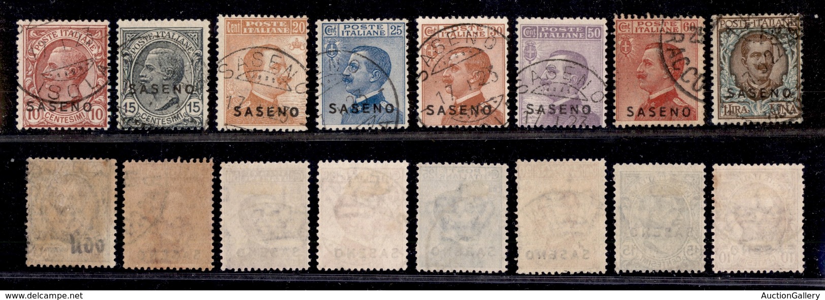 0699 COLONIE - SASENO - 1923 - Soprastampati (1/8) - Serie Completa - Usata - Cert. AG (1.350) - Autres & Non Classés