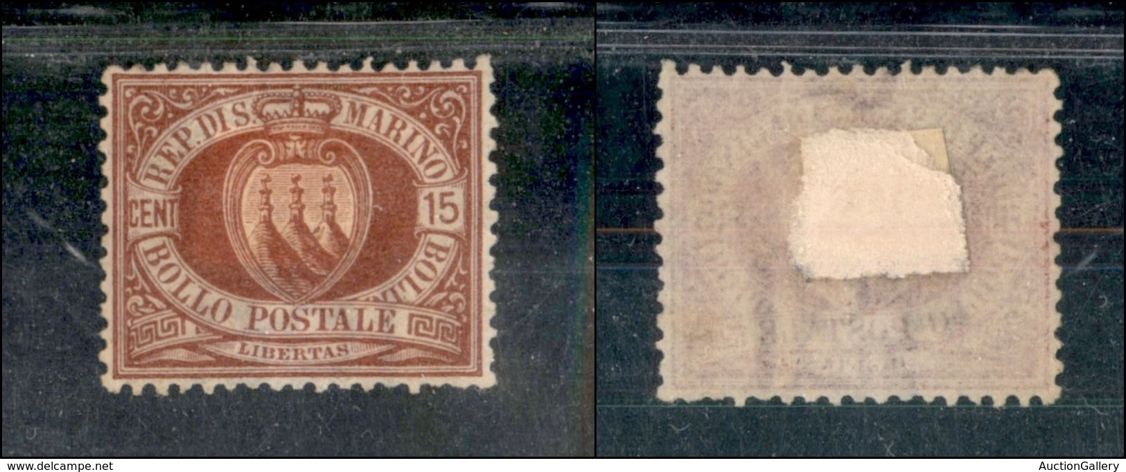 0784 SAN MARINO - 1894 - 15 Cent Carminio Bruno (15) - Senza Gomma - Ottimamente Centrato - Other & Unclassified