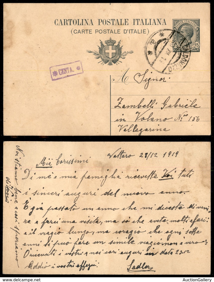 0816 COLLETTORIE - TRENTINO ALTO ADIGE - Centa - Intero Postale Da 15 Cent - 28.12.19 - Autres & Non Classés