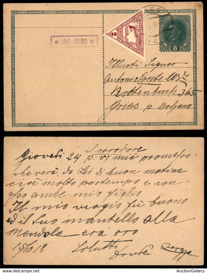 0820 COLLETTORIE - TRENTINO ALTO ADIGE - Livo (Cles) - Intero Postale Da 8 Heller - 15.10.18 - Autres & Non Classés