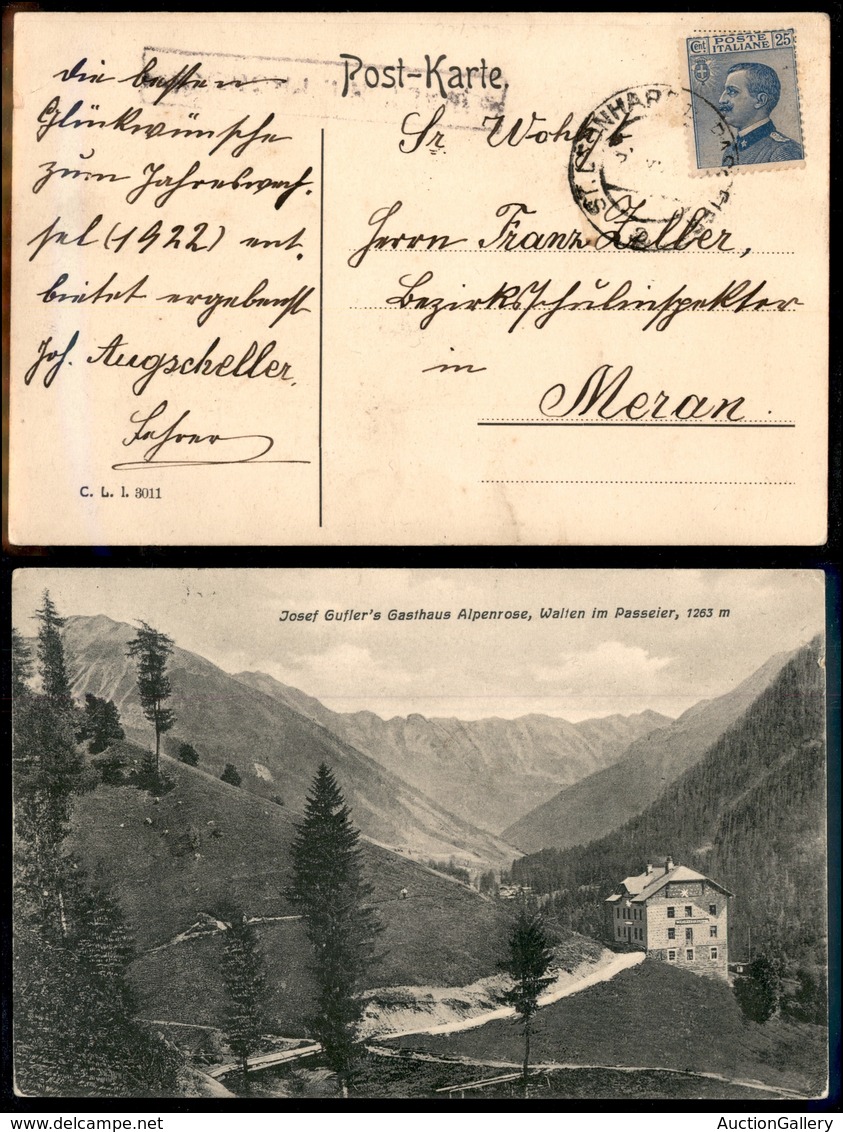 0858 COLLETTORIE - TRENTINO ALTO ADIGE - Walten I Passeier (impressione Debole) - Cartolina Paesaggistica - 1922 - Sonstige & Ohne Zuordnung