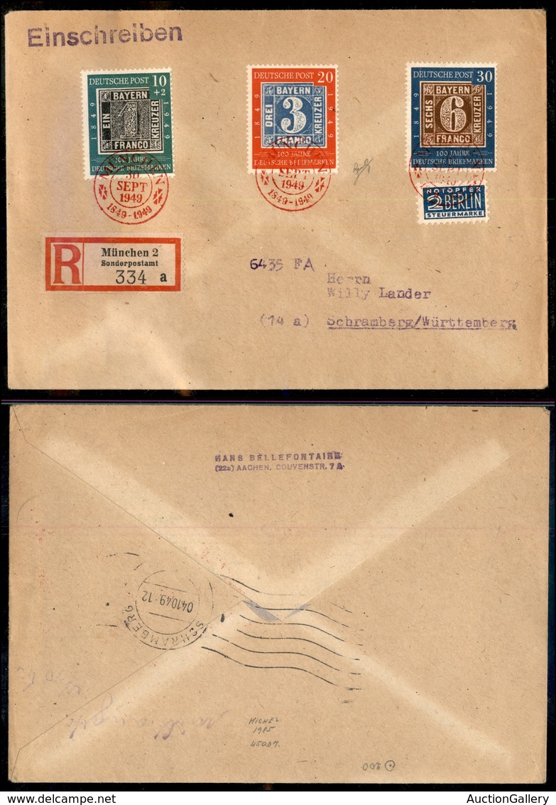 0932 GERMANIA - 1949 - Centenario Francobolli - Raccomandata Monaco 30.9.49 (1° Giorno D’emissione) - Other & Unclassified