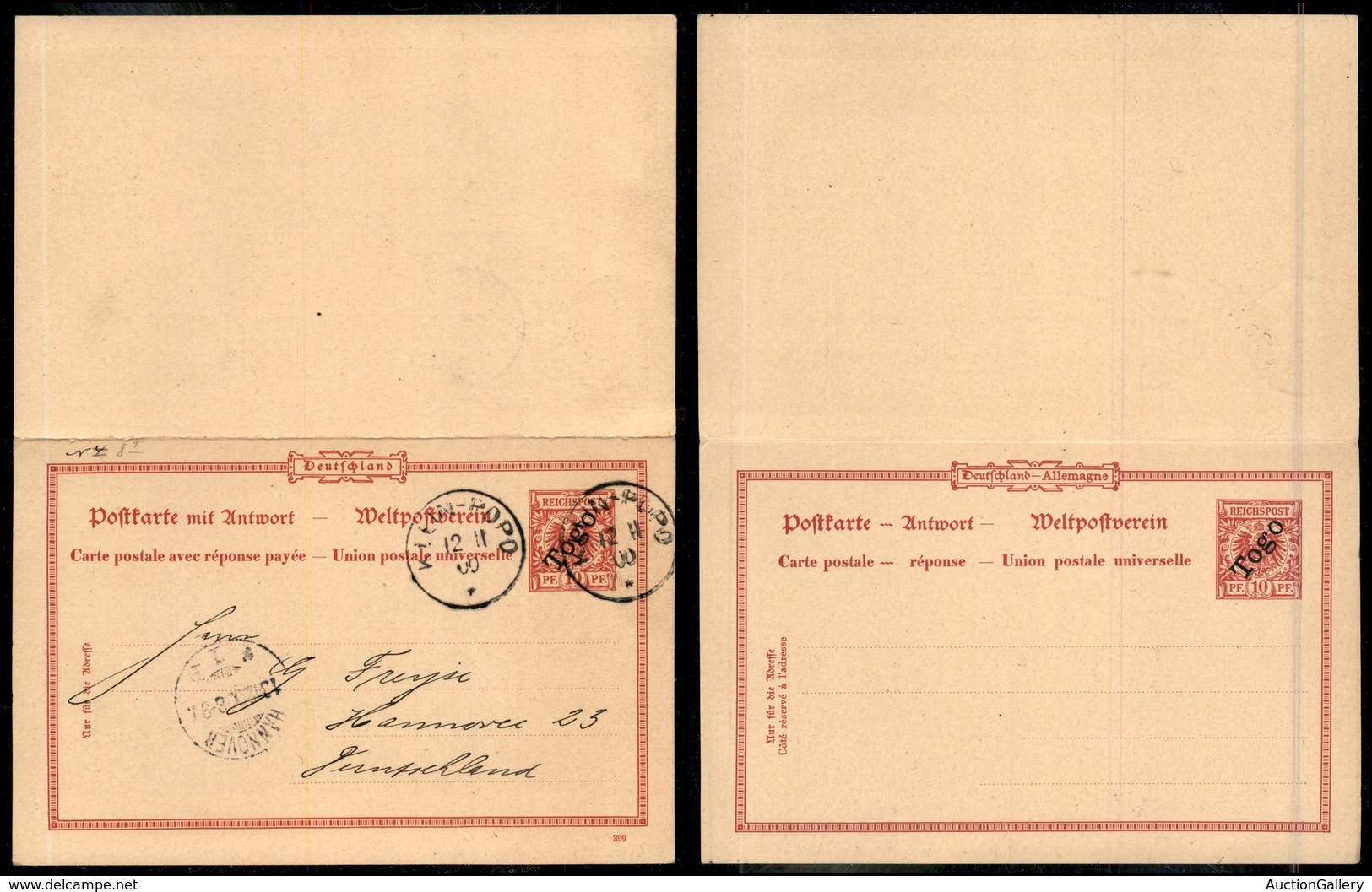0936 GERMANIA - Occ. Togo - Cartolina Postale 10 Pfenning Con Risposta Da Kleinpopo A Hannover Del 12.11.00 - Other & Unclassified