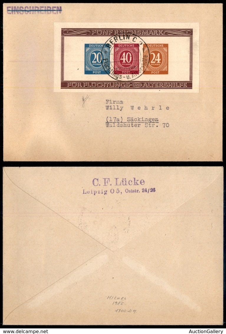 0937 GERMANIA - Occ. Interalleata - 1946 - Esposizione Berlino (BF2) Non Dentellato Su Busta Per Sackingen Del 15.12.46  - Other & Unclassified