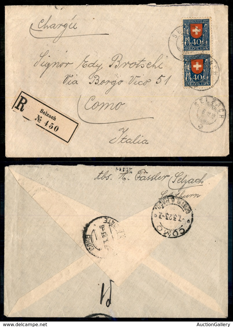 0957 SVIZZERA - 40 Cent Pro Juventute (Mich.174) - Coppia Su Raccomandata Da Selzach A Como Del 6.3.23 - Autres & Non Classés