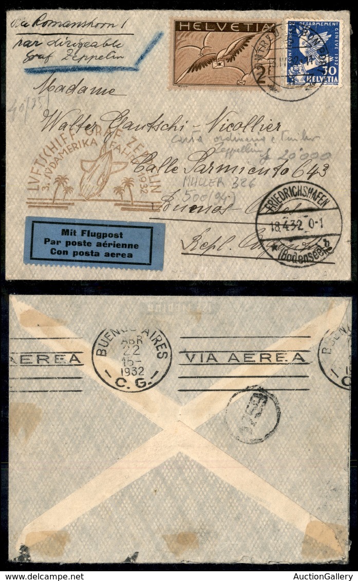 0973 SVIZZERA - Zeppelin - 3 Sud Amerika Fahrt (18.4.32) - Aerogramma Per Buenos Aires - Autres & Non Classés