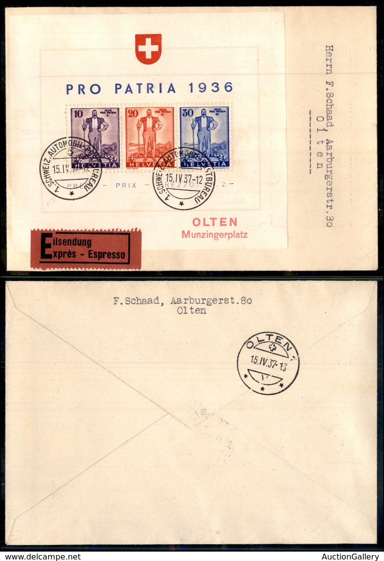 0978 SVIZZERA - Pro Patria 1936 - Il Foglietto (Mich.2) Su Espresso Per Olten Del 15.4.37 - Other & Unclassified