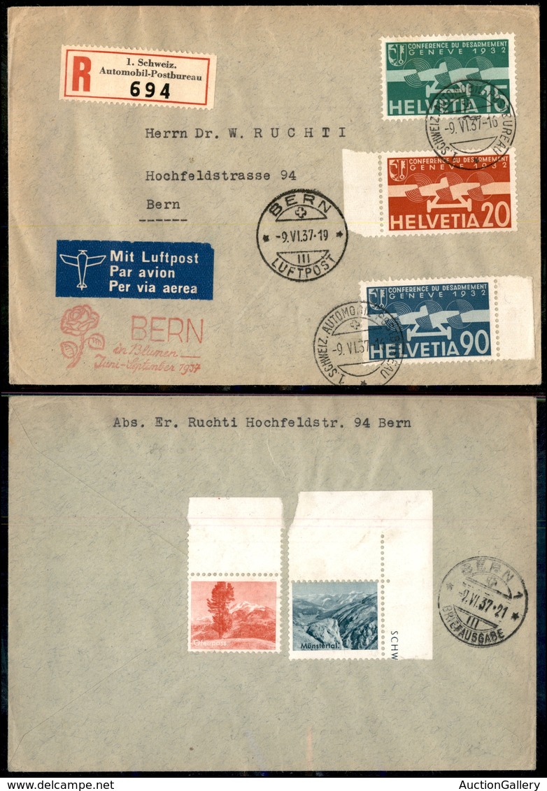 0981 SVIZZERA - Posta Aerea (Mich.256/258) - Aerogramma Raccomandato Per Berna Del 9.6.37 - Other & Unclassified