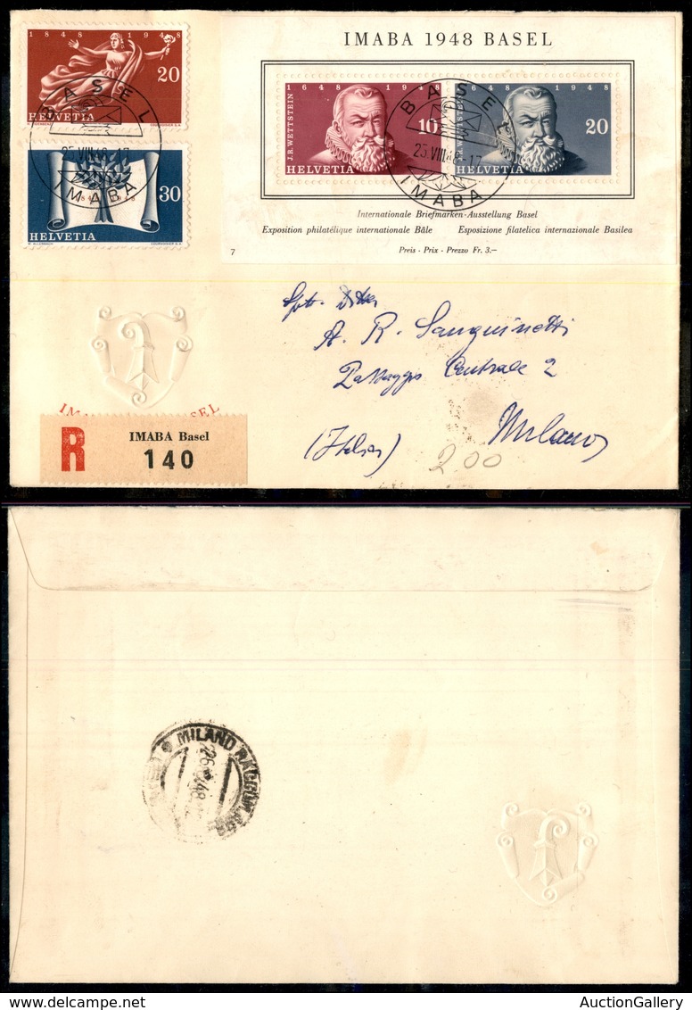 0988 SVIZZERA - Imaba 1938 - Busta Ufficiale Con Foglietto Speciale (Mich.13) Raccomandata Per Milano Del 23.8.38 - Other & Unclassified