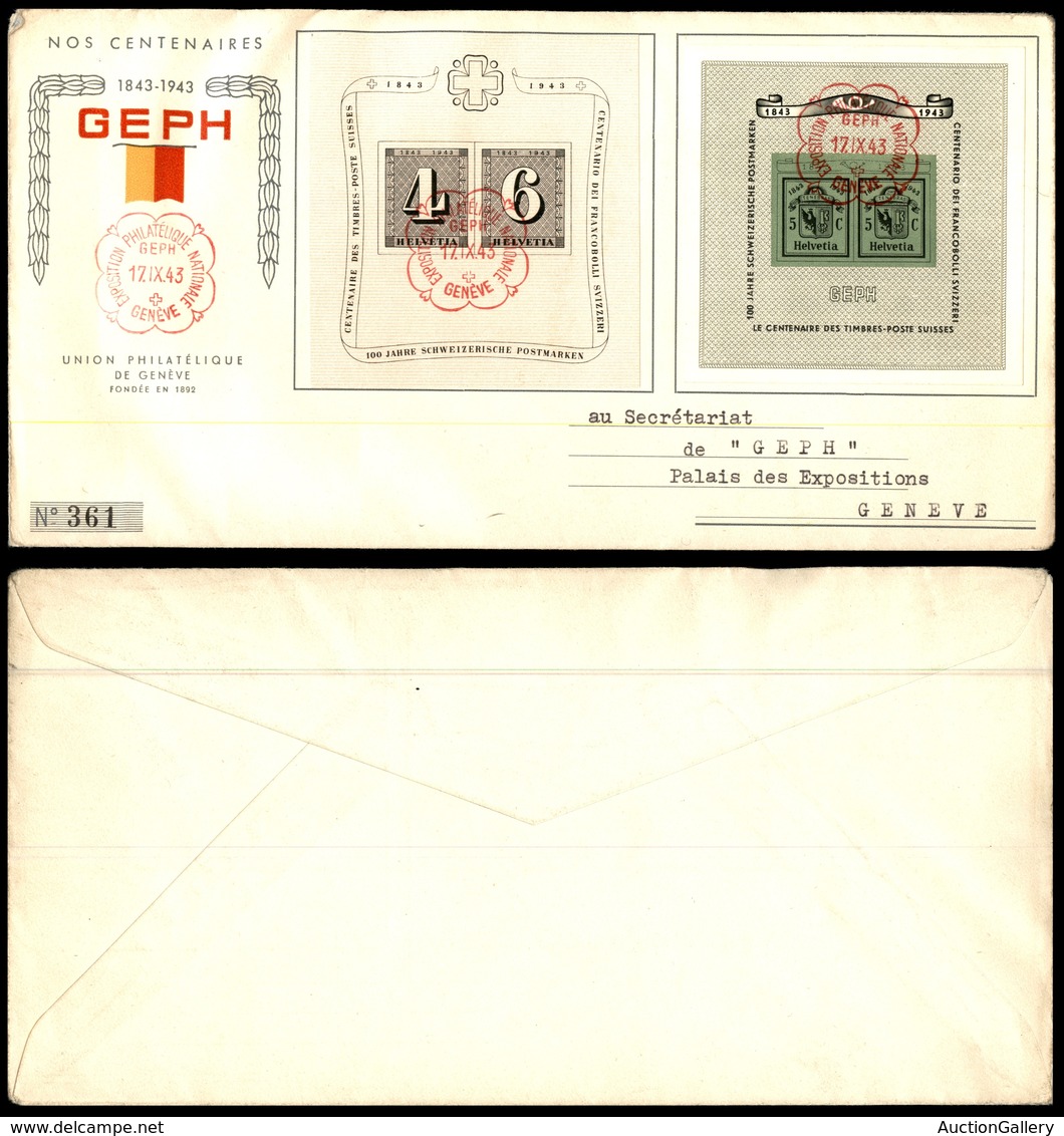 0992 SVIZZERA - GEPH - Busta Ufficiale FDC Con I Due Foglietti (Mich.8+10) - Geneve 17.9.43 - Other & Unclassified