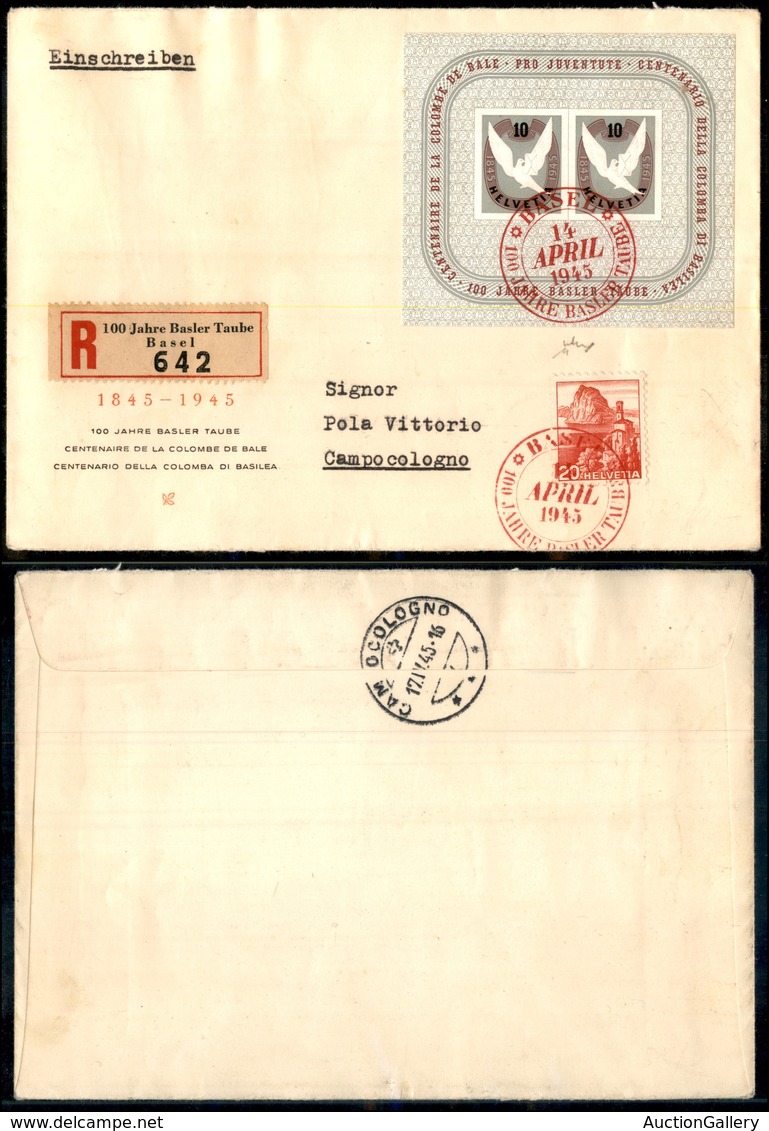 0995 SVIZZERA - Pro Juventute 1945 - Foglietto (Mich.12) Su Raccomandata FDC Da Basel Per L’Italia - Other & Unclassified