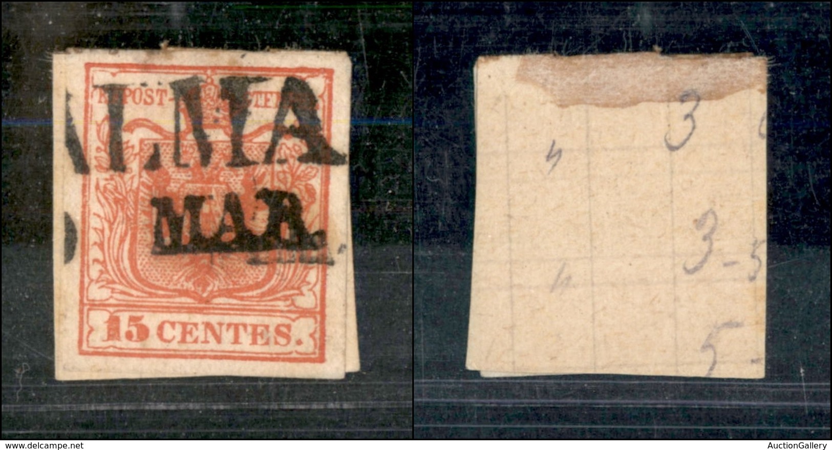 1065 ANTICHI STATI - LOMBARDO VENETO - 1850 - 15 Cent (3a - Prima Tiratura) Su Piccolo Frammento (90) - Andere & Zonder Classificatie